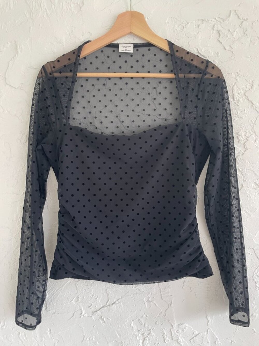 Abercrombie & Fitch Black Long-Sleeve Sheer Polka Dot Top Womens Medium